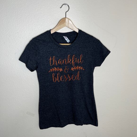 Alstyle Dark Gray Thanksgiving Tee Junior Small - Picture 1 of 7